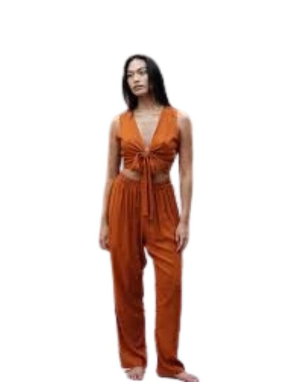 [SHEIN] Sleeveless Tie-Front Jumpsuit in Rust - Size 6